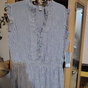 Blue and White Striped Sleeveless Dress
